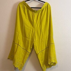 Chartreuse Linen Wide Leg Pants